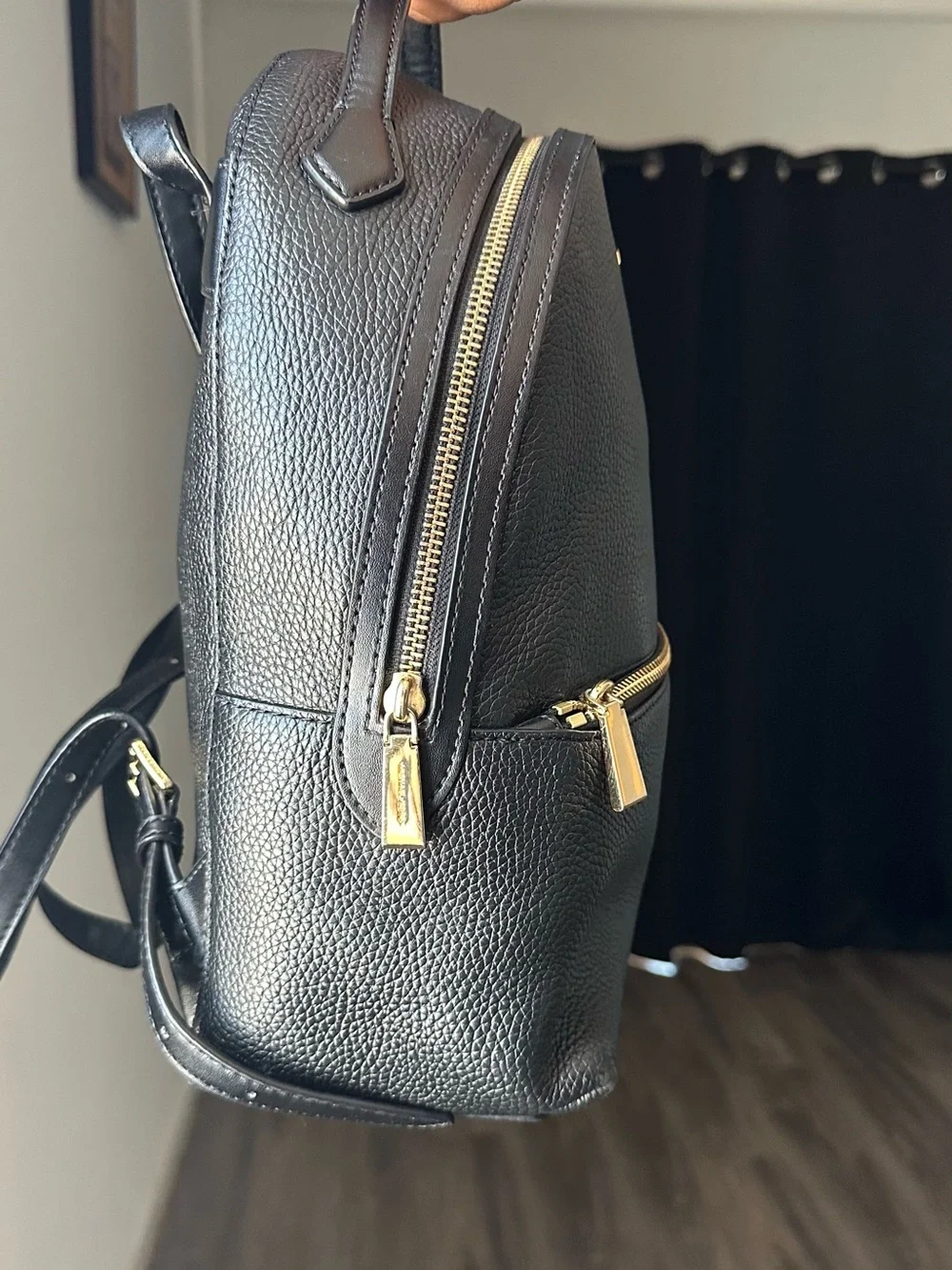 Michael Kors Black Leather Backpack with Gold Hardware